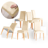 Set 6 huse pentru scaun din catifea cu elastic spatar si sezut, 190 g/m2, Sento, 48x48x58x10 cm, bej deschis