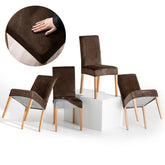 Set 4 huse pentru scaun din catifea cu elastic spatar si sezut, 190 g/m2, Sento, 48x48x58x10 cm, maro