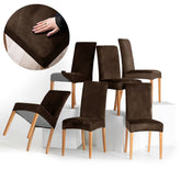 Set 6 huse pentru scaun din catifea cu elastic spatar si sezut, 190 g/m2, Sento, 48x48x58x10 cm, maro