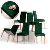Set 6 huse pentru scaun din catifea cu elastic spatar si sezut, 190 g/m2, Sento, 48x48x58x10 cm, verde
