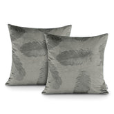 Set 2 huse perne decorative din catifea model pene de paun, 220 g/m2, Gri