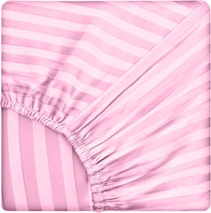 Lenjerie de pat pentru o persoana cu husa elastic pat si fata perna dreptunghiulara, Elegance, damasc, dunga 1 cm, 130 g/mp, Roz, bumbac 100%, 3 piese