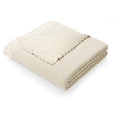 Patura din bumbac model vintage cu franjuri, Franse, 430 g/m2, crem