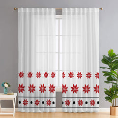 Set perdea in cu broderie motiv rustic negru si rosu si rejansa transparenta cu ate pentru galerie, Eleonora, Alb, 2 buc