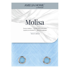Perdea stil clasic brodat cu inele, Molisa, blue pastel