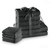Set 10 prosoape de baie stil modern din bumbac 100%, 450 g/mp, Amari, 2x70x140 cm, 4x50x100 cm, 4x30x50 cm, gri inchis