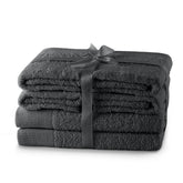 Set 6 prosoape de baie stil modern din bumbac 100%, 450 g/mp, Amari, 2x70x140 cm, 4x50x100 cm, gri inchis