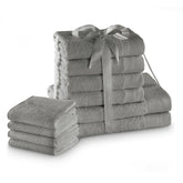 Set 10 prosoape de baie stil modern din bumbac 100%, 450 g/mp, Amari, 2x70x140 cm, 4x50x100 cm, 4x30x50 cm, gri