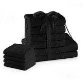 Set 10 prosoape de baie stil modern din bumbac 100%, 450 g/mp, Amari, 2x70x140 cm, 4x50x100 cm, 4x30x50 cm, negru