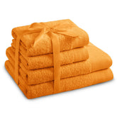 Set 4 prosoape de baie stil modern din bumbac 100%, 450 g/mp, Amari, 2x70x140 cm, 2x50x100 cm, portocaliu