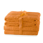 Set 6 prosoape de baie stil modern din bumbac 100%, 450 g/mp, Amari, 2x70x140 cm, 4x50x100 cm, portocaliu