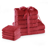 Set 10 prosoape de baie stil modern din bumbac 100%, 450 g/mp, Amari, 2x70x140 cm, 4x50x100 cm, 4x30x50 cm, rosu