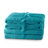 Set 6 prosoape de baie stil modern din bumbac 100%, 450 g/mp, Amari, 2x70x140 cm, 4x50x100 cm, turcoaz