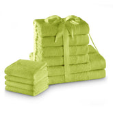 Set 10 prosoape de baie stil modern din bumbac 100%, 450 g/mp, Amari, 2x70x140 cm, 4x50x100 cm, 4x30x50 cm, vernil