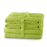 Set 6 prosoape de baie stil modern din bumbac 100%, 450 g/mp, Amari, 2x70x140 cm, 4x50x100 cm, vernil