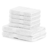 Set 6 prosoape de baie cu bordura brodata din bumbac, Bamby, 425 g/mp, 2x70x140 cm, 4x50x100 cm, alb