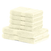 Set 6 prosoape de baie cu bordura brodata din bumbac, Bamby, 425 g/mp, 2x70x140 cm, 4x50x100 cm, ecru