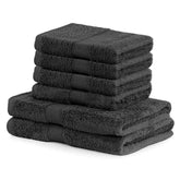 Set 6 prosoape de baie cu bordura brodata din bumbac, Bamby, 425 g/mp, 2x70x140 cm, 4x50x100 cm, gri inchis