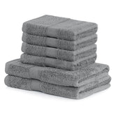 Set 6 prosoape de baie cu bordura brodata din bumbac, Bamby, 425 g/mp, 2x70x140 cm, 4x50x100 cm, gri