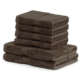 Set 6 prosoape de baie cu bordura brodata din bumbac, Bamby, 425 g/mp, 2x70x140 cm, 4x50x100 cm, maro