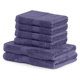 Set 6 prosoape de baie cu bordura brodata din bumbac, Bamby, 425 g/mp, 2x70x140 cm, 4x50x100 cm, mov