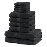 Set 10 prosoape de baie cu bordura simpla, bumbac 100%, 525 g/mp, Marina, 2x70x140 cm, 4x50x100 cm, 4x30x50 cm, gri inchis