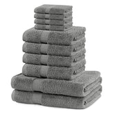 Set 10 prosoape de baie cu bordura simpla, bumbac 100%, 525 g/mp, Marina, 2x70x140 cm, 4x50x100 cm, 4x30x50 cm, gri