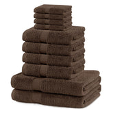 Set 10 prosoape de baie cu bordura simpla, bumbac 100%, 525 g/mp, Marina, 2x70x140 cm, 4x50x100 cm, 4x30x50 cm, maro