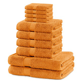 Set 10 prosoape de baie cu bordura simpla, bumbac 100%, 525 g/mp, Marina, 2x70x140 cm, 4x50x100 cm, 4x30x50 cm, portocaliu