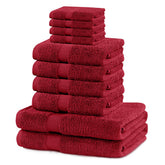 Set 10 prosoape de baie cu bordura simpla, bumbac 100%, 525 g/mp, Marina, 2x70x140 cm, 4x50x100 cm, 4x30x50 cm, rosu