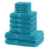 Set 10 prosoape de baie cu bordura simpla, bumbac 100%, 525 g/mp, Marina, 2x70x140 cm, 4x50x100 cm, 4x30x50 cm, turcoaz