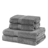 Set 4 prosoape de baie cu bordura simpla, bumbac 100%, 525 g/mp, Marina, 2x70x140 cm, 2x50x100 cm, gri