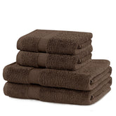 Set 4 prosoape de baie cu bordura simpla, bumbac 100%, 525 g/mp, Marina, 2x70x140 cm, 2x50x100 cm, maro