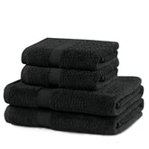 Set 4 prosoape de baie cu bordura simpla, bumbac 100%, 525 g/mp, Marina, 2x70x140 cm, 2x50x100 cm, negru