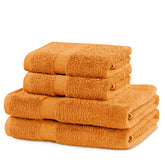 Set 4 prosoape de baie cu bordura simpla, bumbac 100%, 525 g/mp, Marina, 2x70x140 cm, 2x50x100 cm, portocaliu