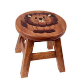 Scaunel din lemn pentru copii, sculptat si pictat manual, Leul, 25.5 x 25.5 x 26.5 cm, 2.4kg