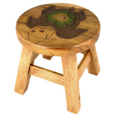 Scaunel din lemn pentru copii, sculptat si pictat manual, Broasca-testoasa, 25.5 x 25.5 x 26.5 cm, 2.4kg