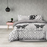 Set 2 huse pilota si 2 huse perna, model fluture, Basic, 155x220 cm, 80x80 cm, alb, 4 piese