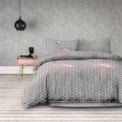 Set 2 huse pilota si 2 huse perna, model flamingo, Basic, 155x220 cm, 80x80 cm, gri, 4 piese