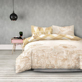 Set 2 huse pilota si 2 huse perna din bumbac, model flori de mac, Snuggy, 155x220 cm, 80x80 cm, galben, 4 piese