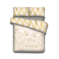 Set 2 huse pilota si 2 huse perna din bumbac, model flori de mac, Snuggy, 155x220 cm, 80x80 cm, galben, 4 piese