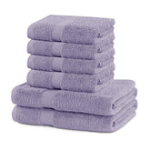 Set 6 prosoape de baie cu bordura simpla, bumbac 100%, 525 g/mp, Marina, 2x70x140 cm, 4x50x100 cm, lila
