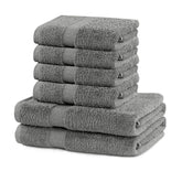 Set 6 prosoape de baie cu bordura simpla, bumbac 100%, 525 g/mp, Marina, 2x70x140 cm, 4x50x100 cm, gri