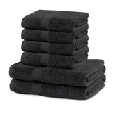 Set 6 prosoape de baie cu bordura simpla, bumbac 100%, 525 g/mp, Marina, 2x70x140 cm, 4x50x100 cm, gri inchis