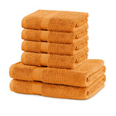 Set 6 prosoape de baie cu bordura simpla, bumbac 100%, 525 g/mp, Marina, 2x70x140 cm, 4x50x100 cm, Portocaliu
