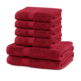Set 6 prosoape de baie cu bordura simpla, bumbac 100%, 525 g/mp, Marina, 2x70x140 cm, 4x50x100 cm, rosu