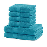 Set 6 prosoape de baie cu bordura simpla, bumbac 100%, 525 g/mp, Marina, 2x70x140 cm, 4x50x100 cm, turcoaz
