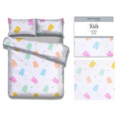 Set husa pilota si 2 huse perna din bumbac stil modern, Candy Bears, 135x200 cm, 40x60 cm, 80x80 cm, alb, 3 piese