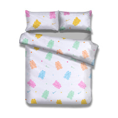 Set husa pilota si 2 huse perna din bumbac stil modern, Candy Bears, 135x200 cm, 40x60 cm, 80x80 cm, alb, 3 piese