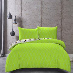 Set husa pilota si 2 huse perna din bumbac ranforce, model pasari tropicale, Ducato, 230x220 cm, 50x75 cm, verde, 3 piese